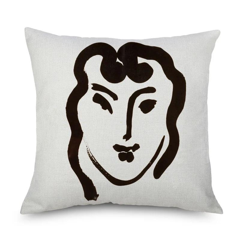 Henri Matisse Portrait Cushion Covers Simple Line Drawing Linen Pillow Case Sofa Deocr Art Painting Decorative
