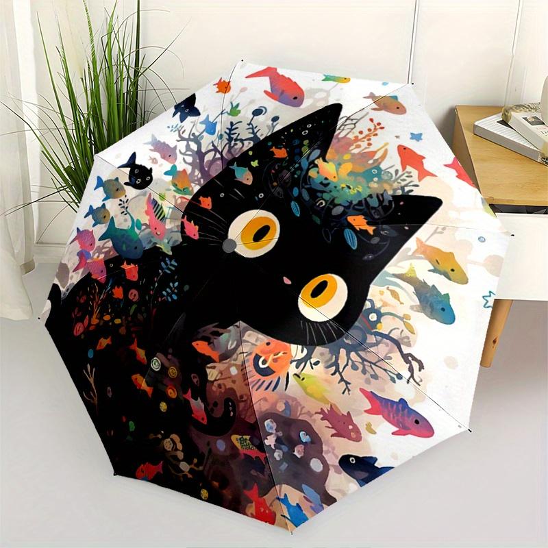 

1pc Colorful Fish & Kitten Automatic Opening and Closing Umbrella - Small Umbrella Suitable for Various Occasions, Portable 3-Fold Small Umbrella