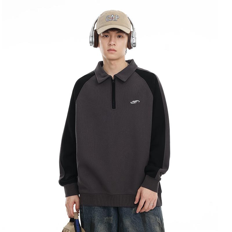 Autumn Lapel Splicing Contrasting Sweater Men'S Loose Large Size Casual Youth Top Clothes Tide