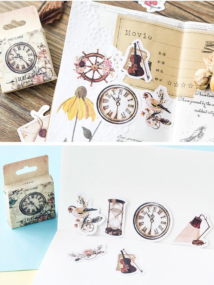 46pcs Retro Things Stickers Set Mini Vintage Clock Book Note Sticker Home DIY Adhesive Diary Decoration Gift Seal