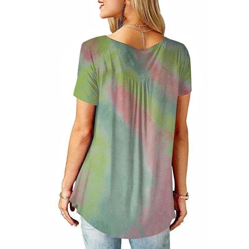 Women Short Sleeve Tie Dye T-shirt Plus Size Ladies Summer Casual Loose Tunic Tops