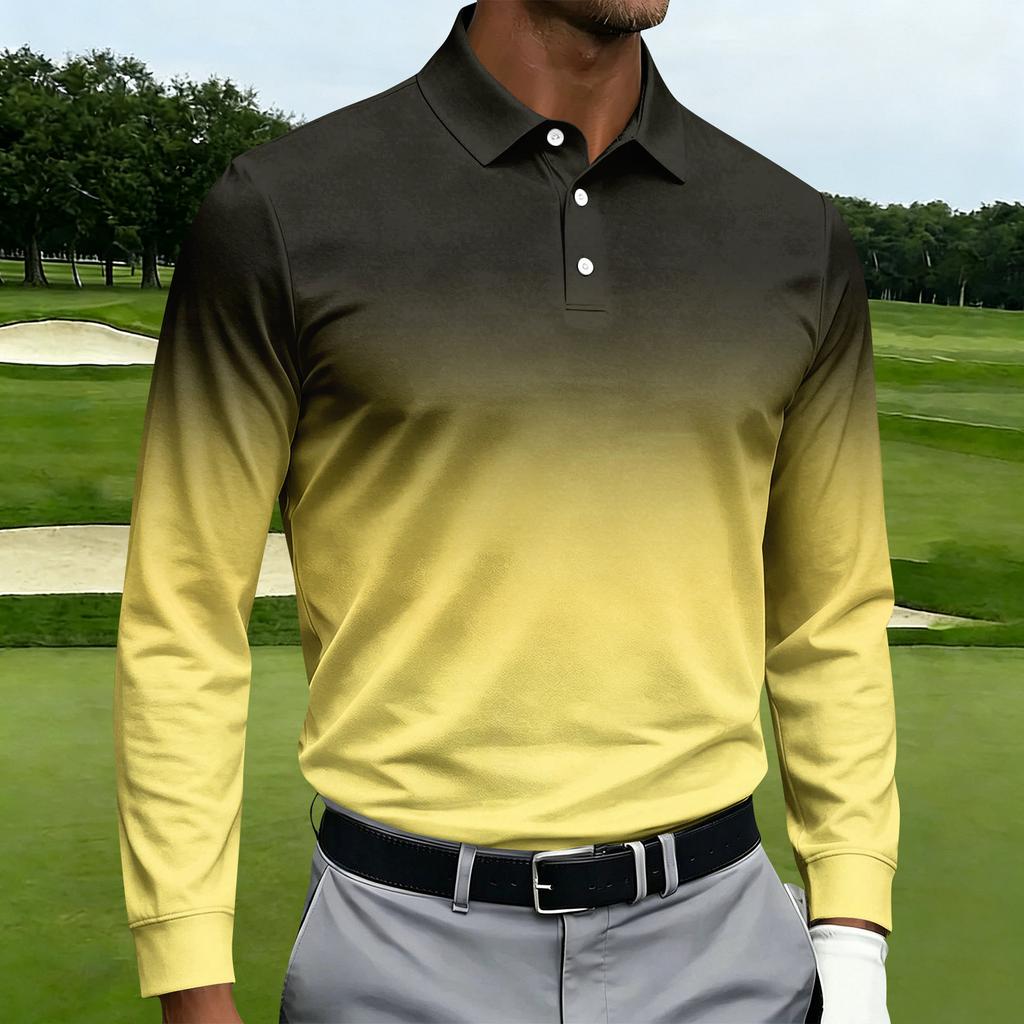 Men's Long Sleeve Casual Printed Sport Shirt with Turn-Down Collar and Single Breasted Front