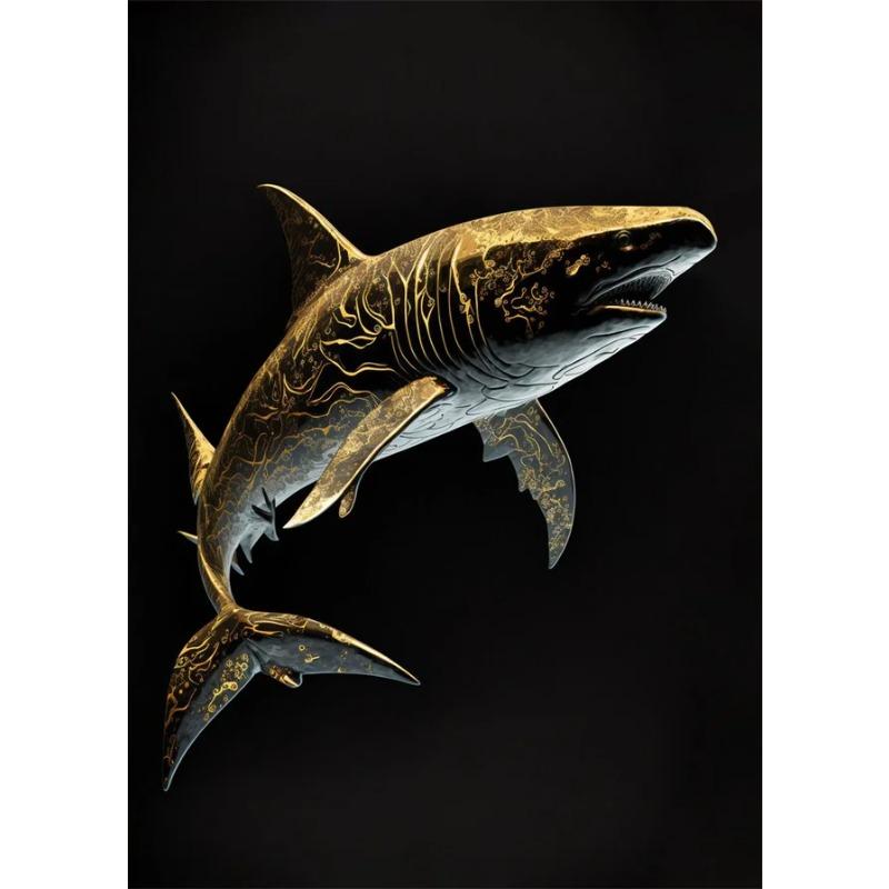 Schwarzes und goldenes Adler-Löwen-Leinwandbild – Nordisches Hirsch-Tiger-Wolf-Schwan-Ästhetik-Poster für Wohnzimmerdekoration, Metallgemälde