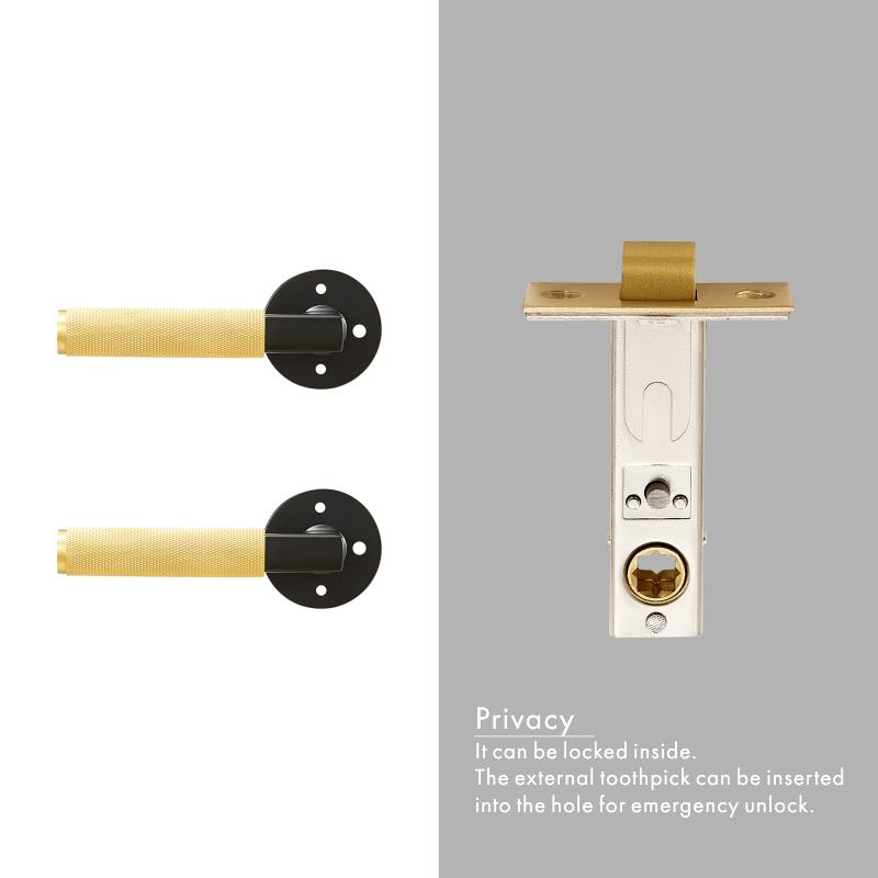 Dooroom Drehknauf Gerändeltes Messing Türschloss-Set Modernes Interieur Schlafzimmer Badezimmer Holztür Drückergarnitur Dummy Privacy Durchgangsschloss