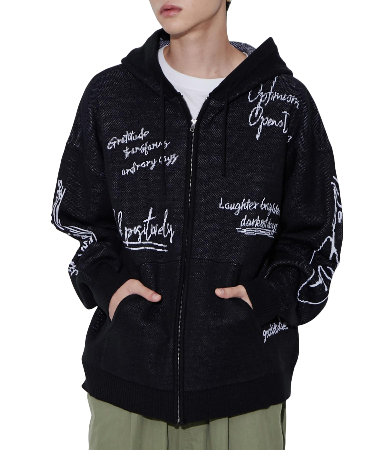 

WEGO Jacquard Logo Zip Loose Size Black Men s Hoodie/Sweatshirt, Fit, Oversized, Streetwear, Casual, Fall/Winter, Gift, Spring/Autumn/Winter, M, чёрный