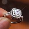 New Fashion  Sterling Silver Big Square Crystal Stone Rings for Women Dazzling Zircon Heart Arrow Party Best Gift Large Rings