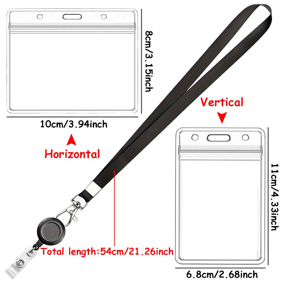 5pcs ID Badge Holder with Lanyard Waterproof Clear Vertical ID Card Protector for Office, Nurse, Teacher, Student & Conference