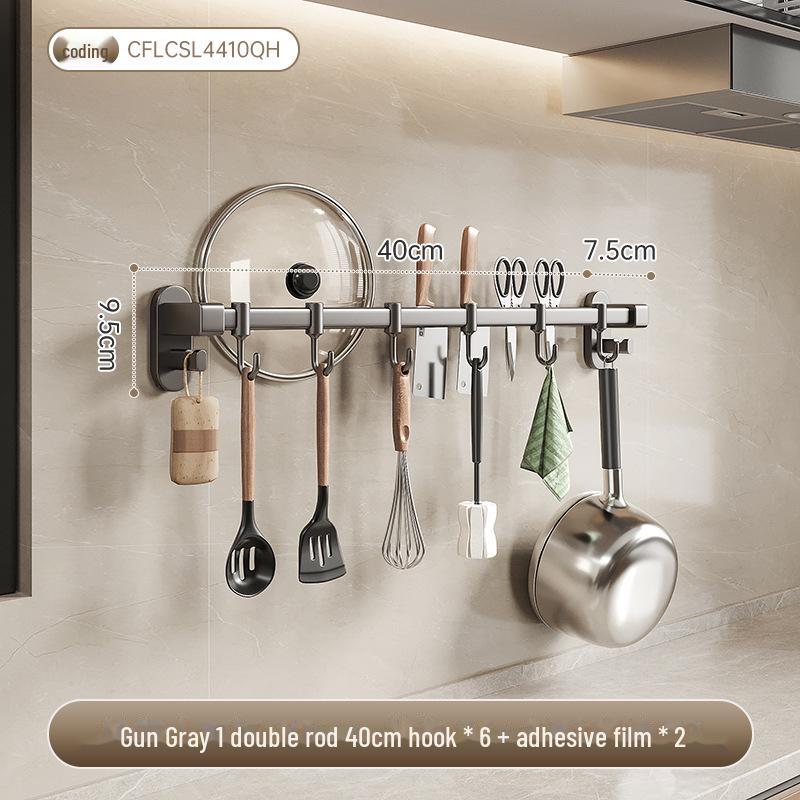 Raft de bucătărie fără găuri cu cârlige din aluminiu pentru spatule și linguri