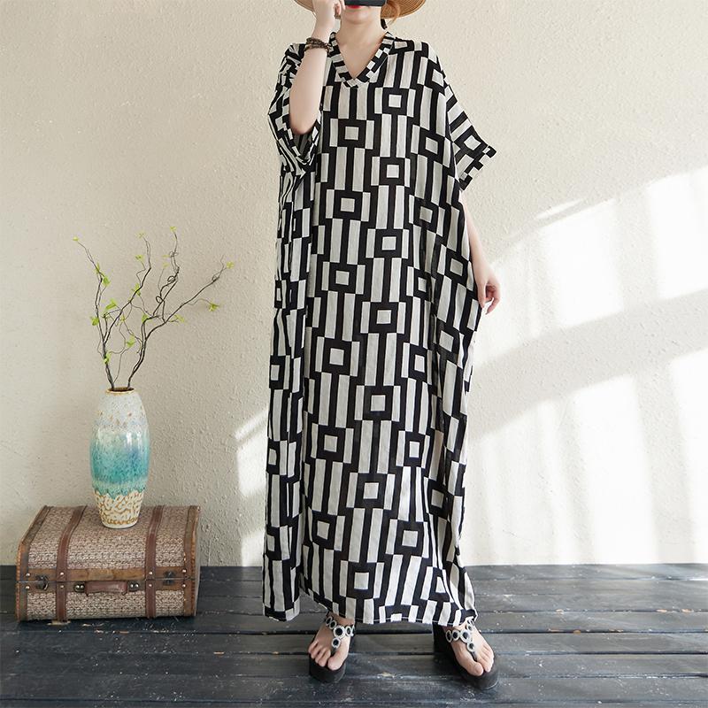 DIMANAF 2025 New Women Plus Size Summer Casual Dress Vintage Long Dress Loose Maxi Basic Printing Holiday
