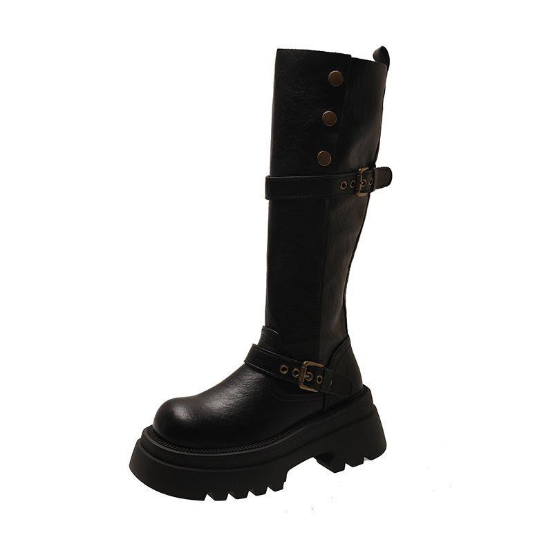 Beautiful Fat Mm Autumn and Winter Heightening Rad Small Tall Boots Large Size New 2025 Thick Leg Boots Female Knight Boots