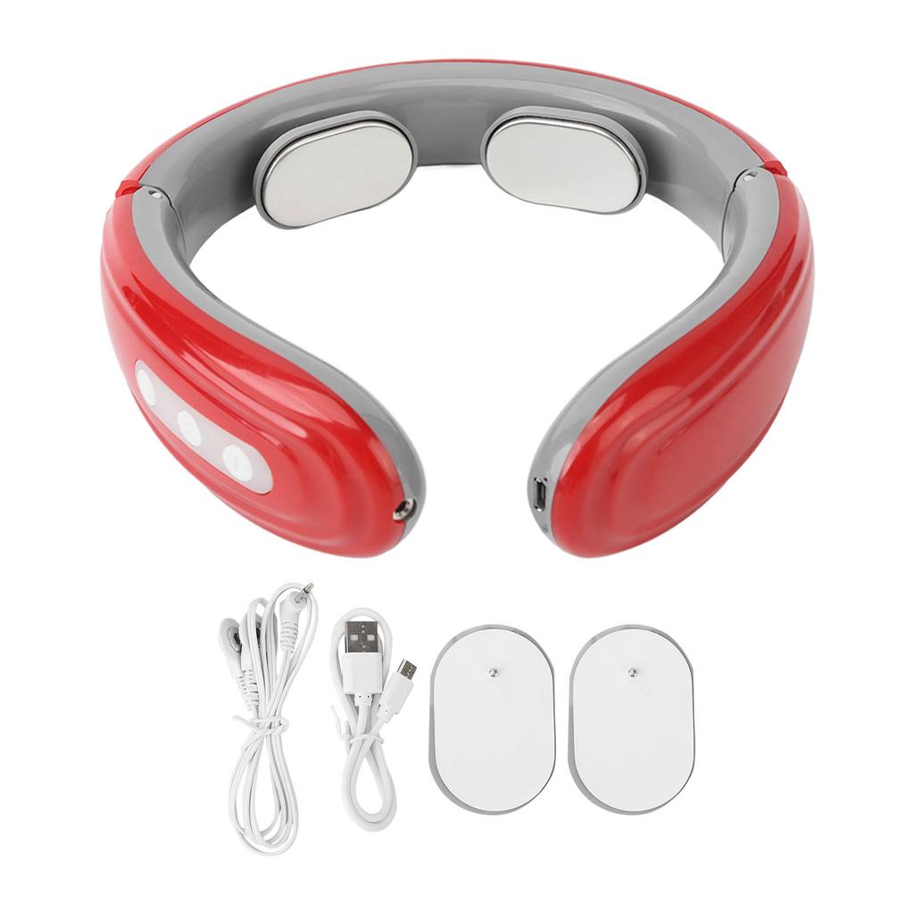 Elektrischer Impuls Nackenmassagegerät 6 Modi 9 Stärken Wiederaufladbare Nackenmassage-Maschine mit Elektrodenpflastern Rot