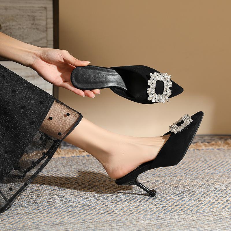 Shoes Women Rhinestones Elegant Sandals Summer High Heels Pointed Toe Sandals Female Playa Female Luxy Luxury Designer Sandals