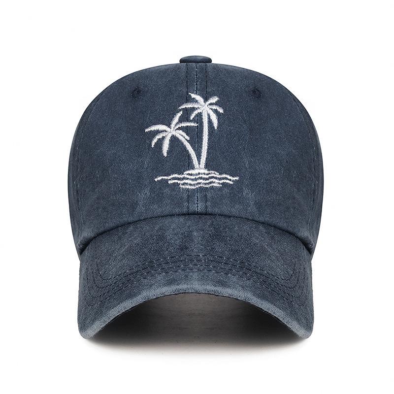 Versatile Washed Coconut Tree Baseball Cap Retro Curved Brim Cap Outdoor Fashion Sun Hat