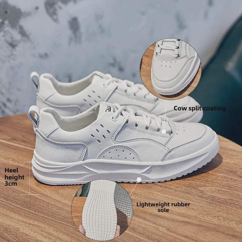 2025 Women's Flat White Leather Lace-Up Casual Sneakers: Comfortable & Simple for Spring