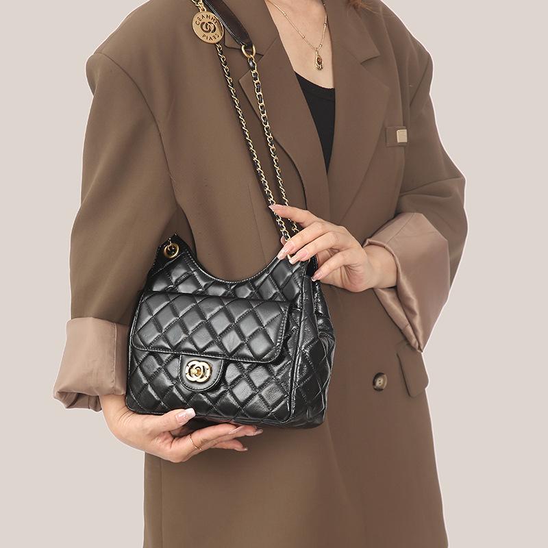 Torebka z najwyższej jakości skóry bydlęcej dla kobiet, mała, pachnąca wiatrem, diamentowa, kratkowana, łańcuszkowa torba na ramię