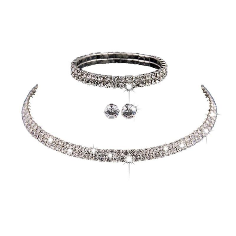 3pcs/set Rhinestone Crystal Choker Necklace Earrings and Bracelet Wedding Jewelry Sets Jewelry Sets for Women 2023