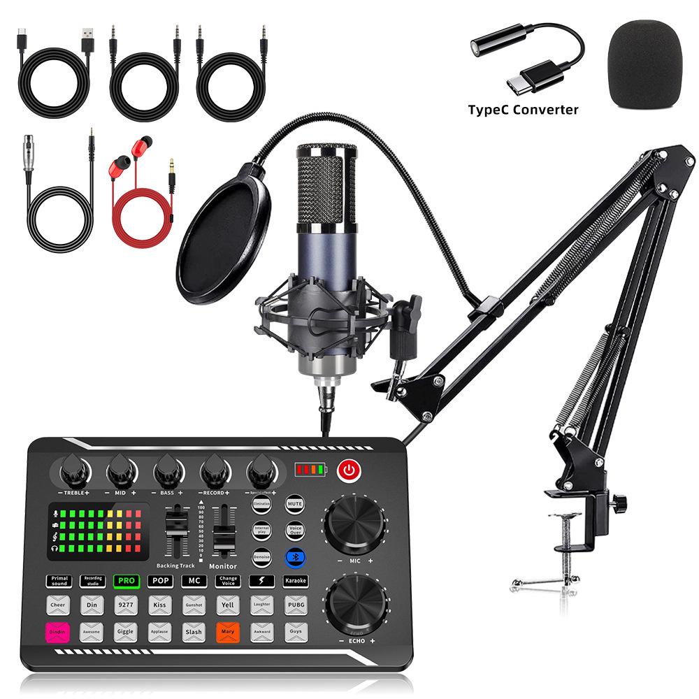F998 Microphone F11 Podcast & Live Broadcast Set for Mobile & Computer, USB Sound Card Included