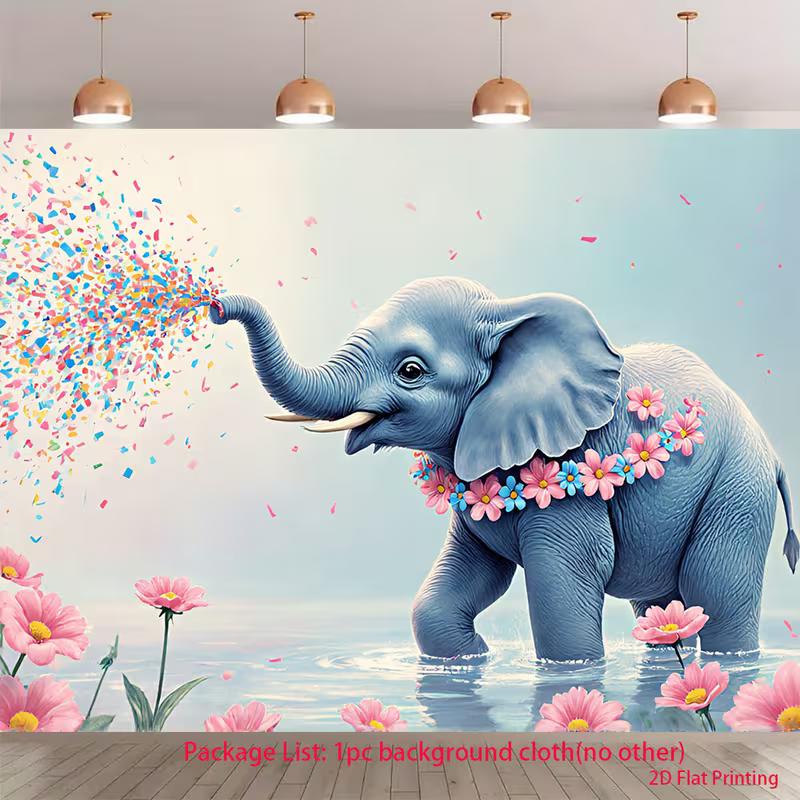 

2D Baby Elephant Backdrop Cloth for Kids Birthday & Baby Shower Party Photoshoot Background 47.2x31.5inch/120*80cm