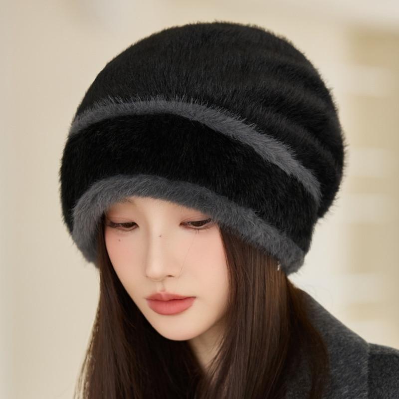 Women S Fluffy Knit Hat Autumn Winter Warm Slouch Beanie Earmuff For Big Head