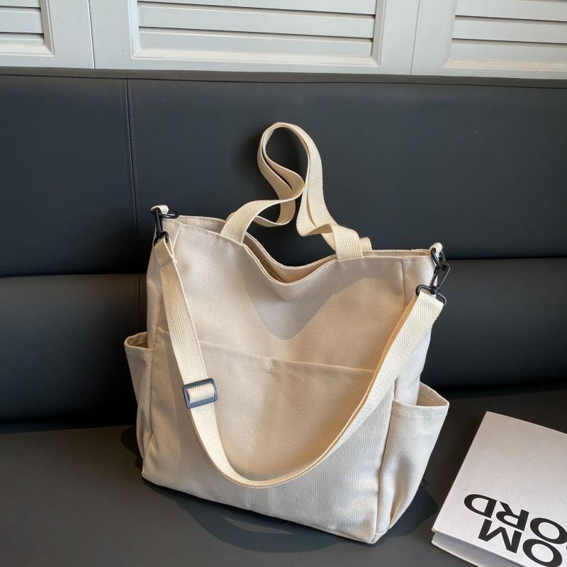 Canvas Bag New Pure Color Simple Casual One-shoulder Crossbody Fashionable Fresh Texture Large-capacity Tote