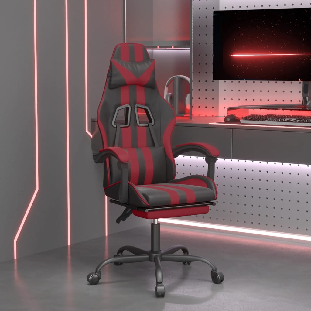 Gaming Chair with Footrest Swivel Black & Burgundy Artificial Leather