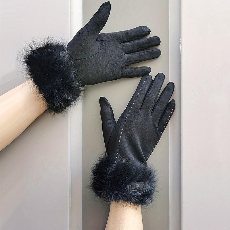 1 Pair Thread Design Winter Outfits Gloves Versatile Eco-Friendly Faux Mink Wristband Warmth Multi-Color