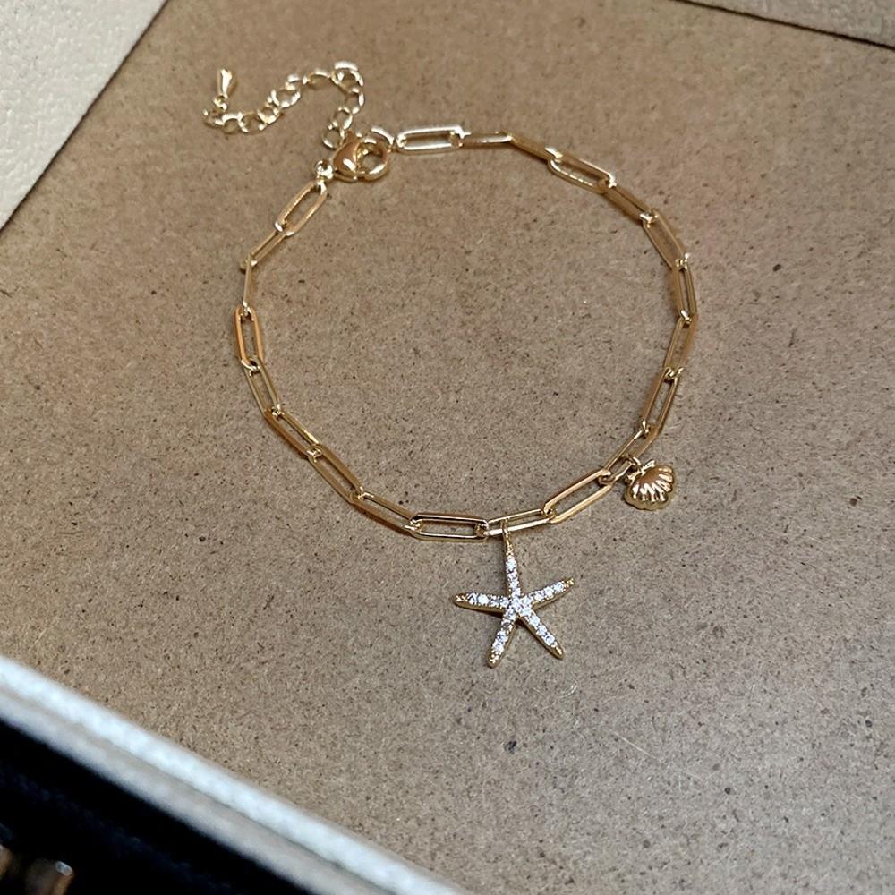 Copper Zircon Metal Shell Starfish Bracelet Sea Series Beach Hand Chain Girls