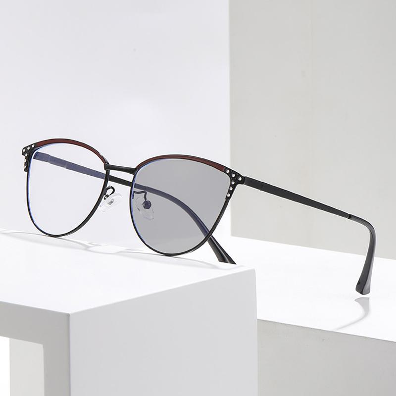 New Trend Cat Eye Pochromic Glasses Fashionable Diamond Cut Myopia Glasses Women Men Luxury Color Changing Eyewear 0-1.0-4.0