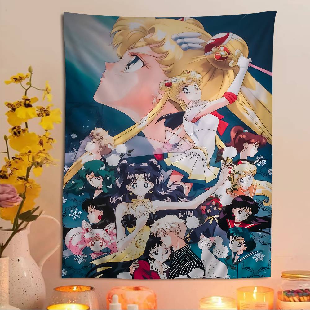 Cartoon SSailor Classic MMoons Printed Large Wall Tapestry Art Science Fiction Room Home Decor Decor Blanket