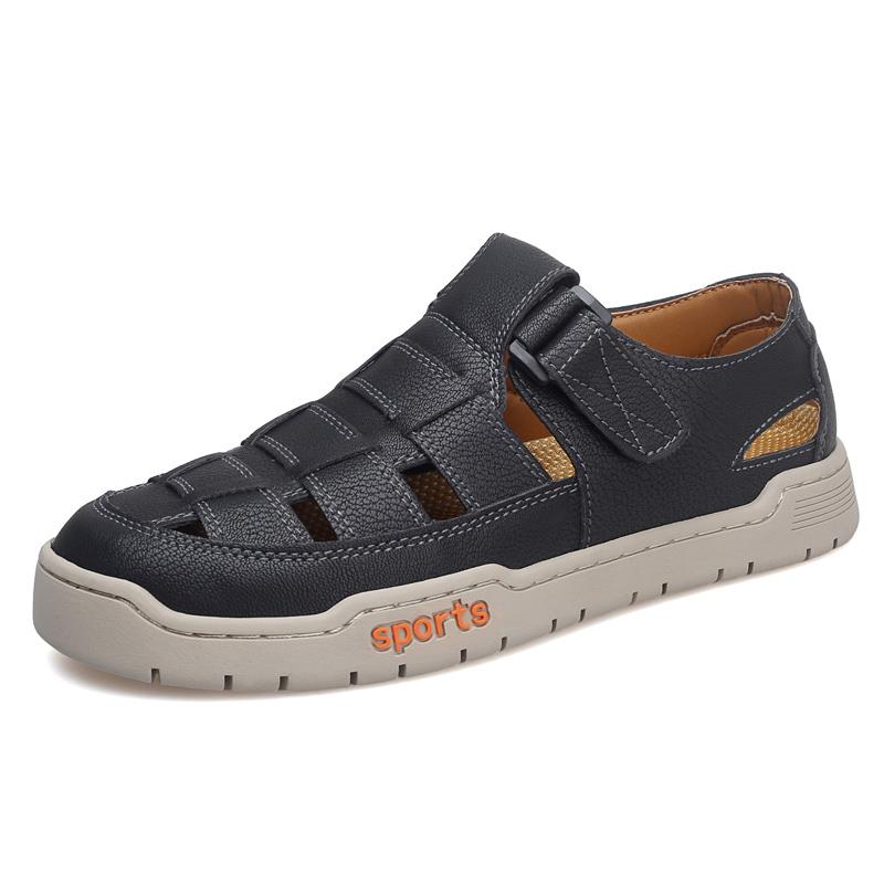 

Summer Wading Aqua Shoes Casual Men s Leather Beach Shoes Sandals Breathable Male Roma Flats Non-Slip Sandaly Outdoor Sandalias 38 чёрный