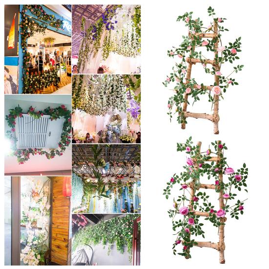 6FT Artificial Rose Vine Garland Fake Hanging Rose Ivy Plants Bendable Floral Garland Decoration for Wedding Home Party Garden Room Wall Decor