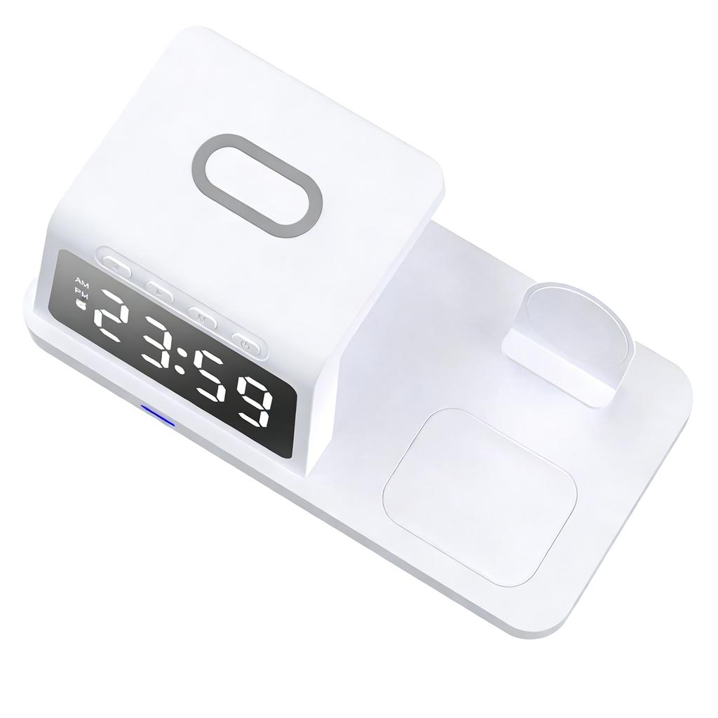 Wireless Charging Station 3 in 1 15W Fast Desk  r Stand Multifunctional with Clock for Mobile Phone Watch Wireless Earphones