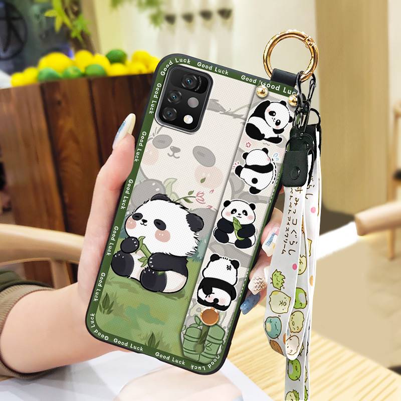 Panda Cartoon Phone Case For UMIDIGI A11 Pro Max Soft Case Wristband Ring Dirt-resistant Silicone Shockproof Wrist Strap