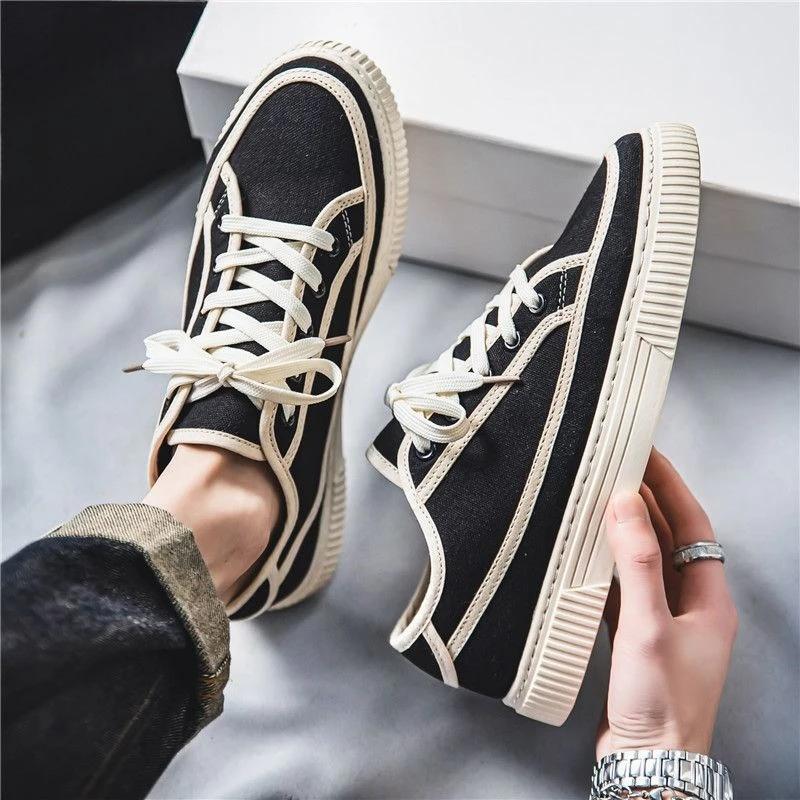 

Fashion Sneakers Lace Up Breathable Canvas Office Men s Casual Shoes Chunky Hiking Leisure Legitimate Comfortable Non-leather Male Shoe 44