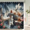 1Pc Watercolor Floral And-Bird Printed Shower Curtain With Hooks - Design Chic Leaves Flowers Bathroom Curtain Home Decoration