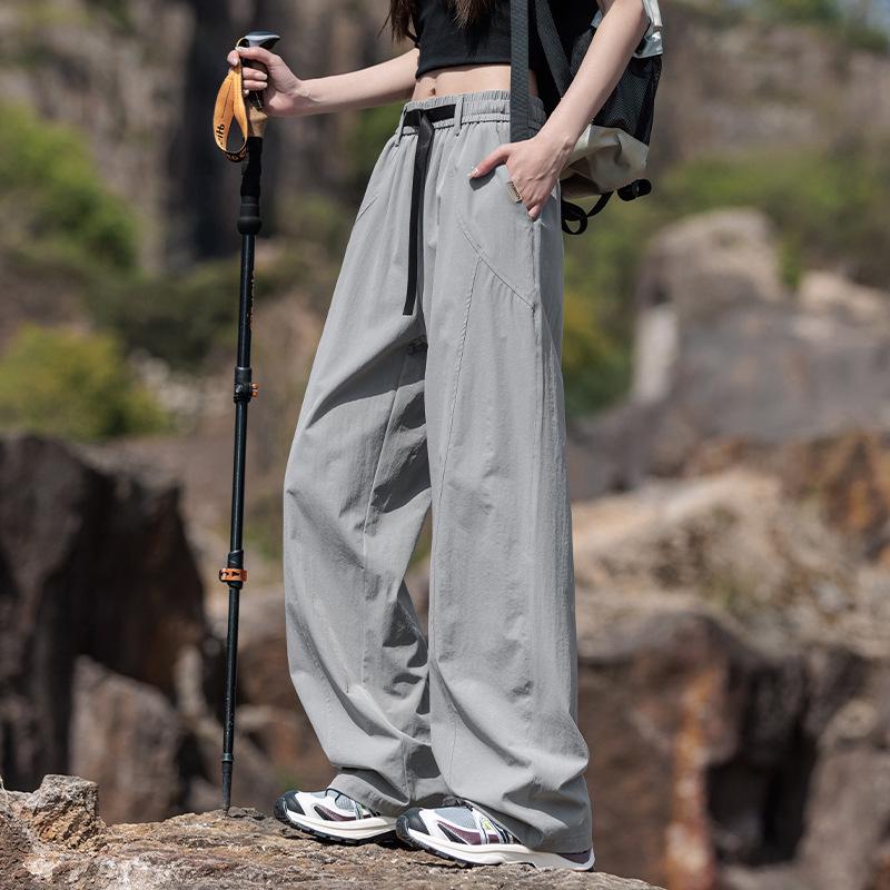 Women's Quick-Dry Ice Silk Wide-Leg Cargo Pants for Hiking & Casual Wear