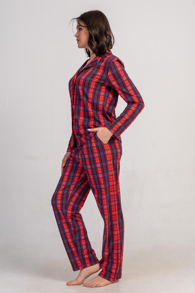 Women's Cotton Pajamas Long Pants Collar M Vienetta Button-up