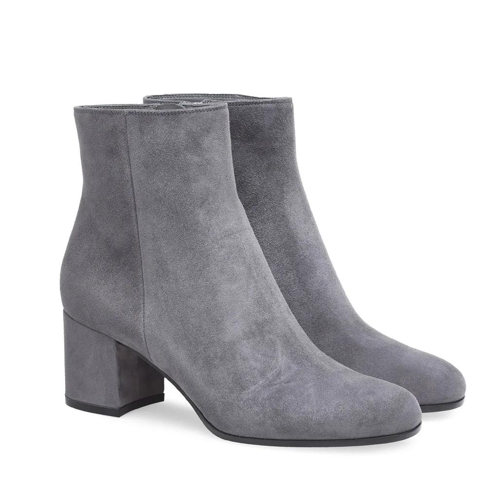 2025 Winter Casual Simple Women Boots Round Toe Chunky Heel Slip On Solid Ankle Boots Mid Heel Leather/suede Large Size Boots