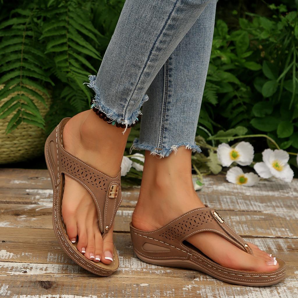 Fashion Plus Size Women's Retro Flip-Flops with Arch Support - Comfortable Slip-On Summer Thong Sandals, Faux Cover Size 36-43