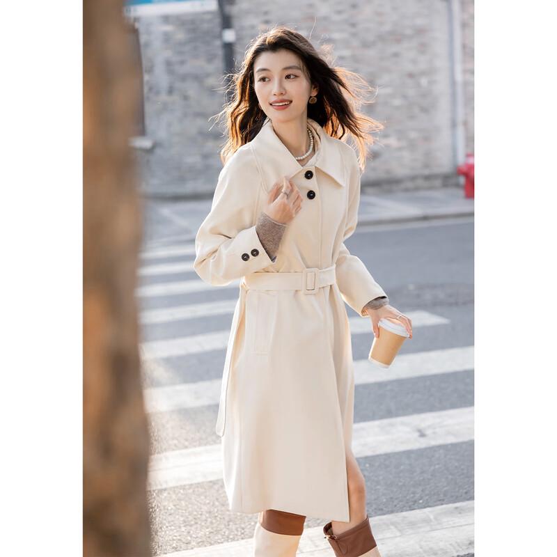 Mokana Women's Elegant Belted Long Trench Coat