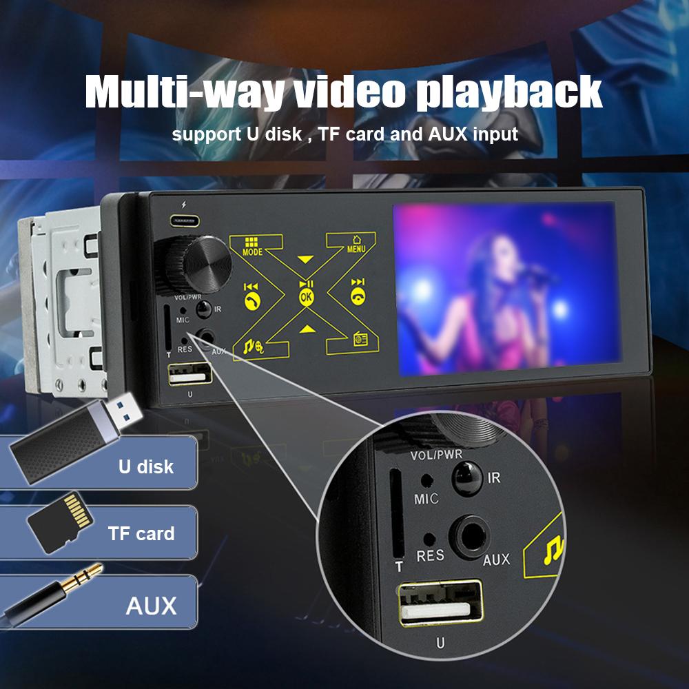 Car Stereo Receiver 4*60W Single Din Colorful Lights MP5 Player with 4.1" " Touchscreen BT 5.0 FM