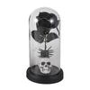 Preserved Black Roses in Glass Dome Halloween Light-up Eternal Flower in Cloche with Skull Pumpkin Statue for Home Kitchen Mantel Tabletop Decor