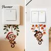 Creative Wall Ornaments Cute Hanging Monkey Switch Sticker for Christmas/Halloween Decor, Self-Adhesive Light Sticker, Removable PVC Halloween Socket