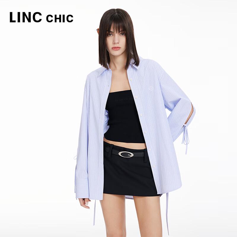 

Jin Yujie Women s Striped Loose-Fit Mid-Length Long-Sleeve Shirt M