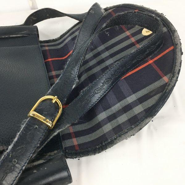 90s Vintage Burberry Leather Shoulder Bag Dark Navy Check Interior(USED)