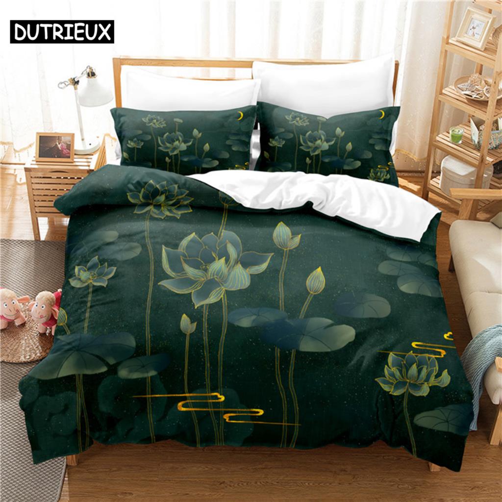 

3D Digital Printing Fashion Design Lotus Bedding Set Queen Size Duvet Cover Set EU Single(135*200cm)3pcs