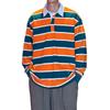 [CHANGE WELL] Men's 2025AW Fashion Casual Big Silhouette Long Sleeve Striped Rugby Shirt Ivy League Style Preppy Autumn Clothing (ORANGE, XL)