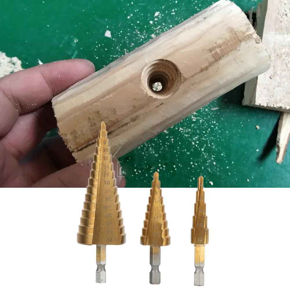3pcs 3124‑1220mm High Speed Steel Cone Step Drill Bit Hex Shank Hole Cutter