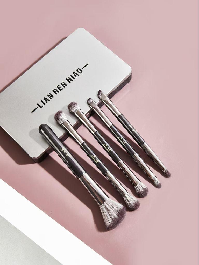 Little Sparrow 5 Double-Ended Eyeshadow Brushes with Mirror Box - Portable Makeup Tool Set