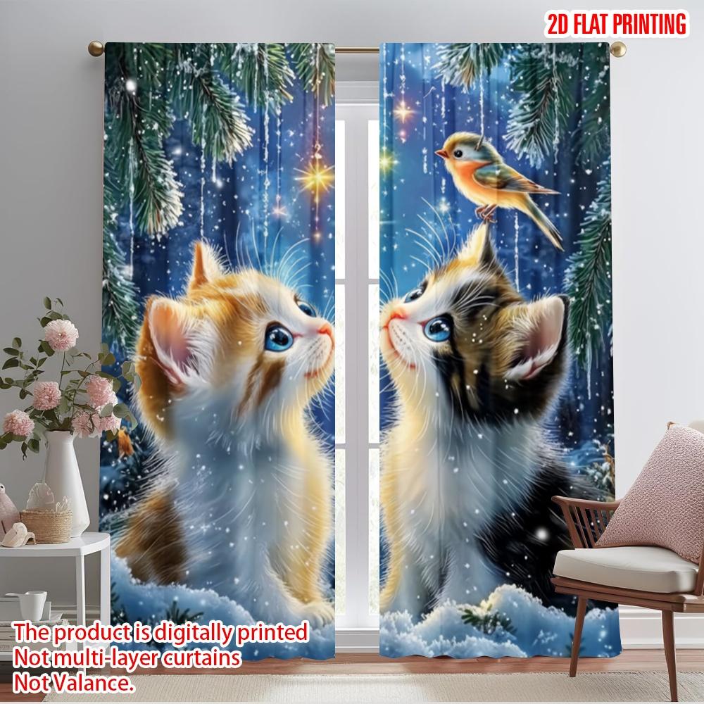 2pcs,2D Plane Printing Popular Curtain Panels Starry Friends Versatile Fabric (without Rod) Gifts for Bedroom, Living Room,